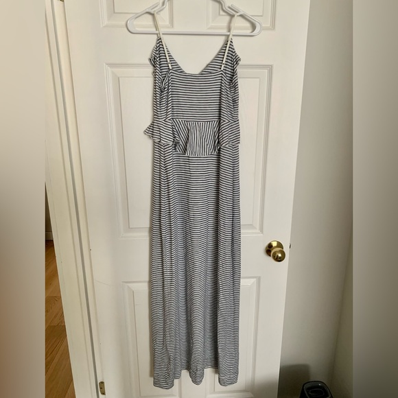 Striped Maxi Dress with Ruffled Bodice - Picture 2 of 9